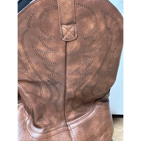 Mens Brown Fashion Western Boots Classic Embroidered Pull On Slip Resistant Cowb - Picture 8 of 9